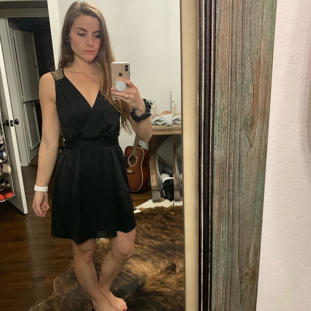 BCBG black satin sequin dress